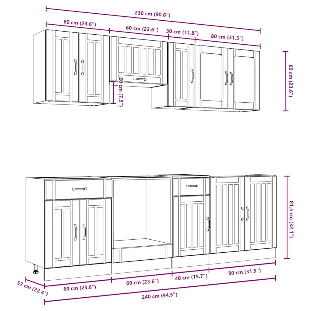 σετ ντουλαπιών κουζίνας 8 τεμαχίων "Kalmar" Λευκό μηχανικό ξύλο
