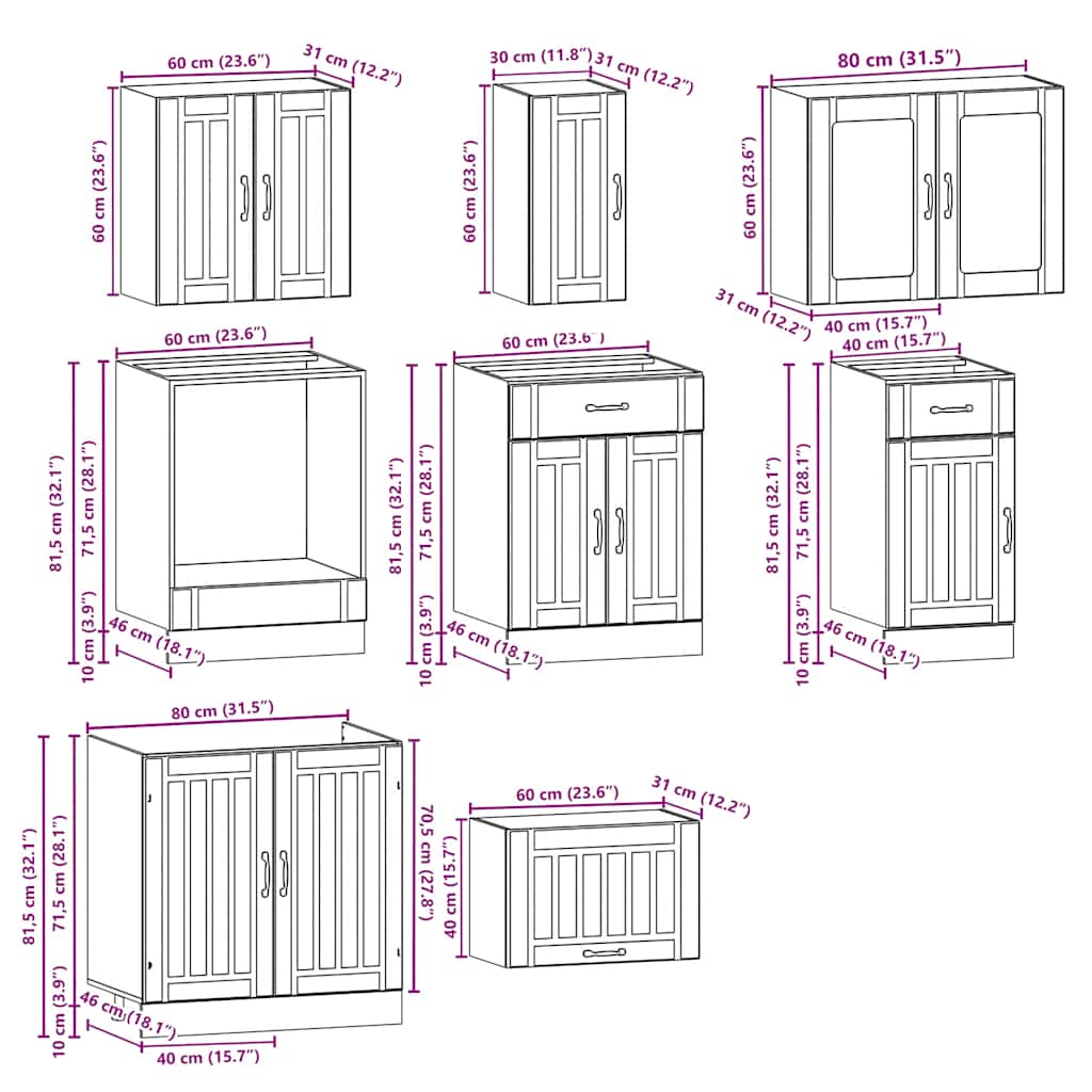 Σετ Ντουλάπια Κουζίνας 8 Τεμαχίων Kalmar Επεξεργασμένο Ξύλο