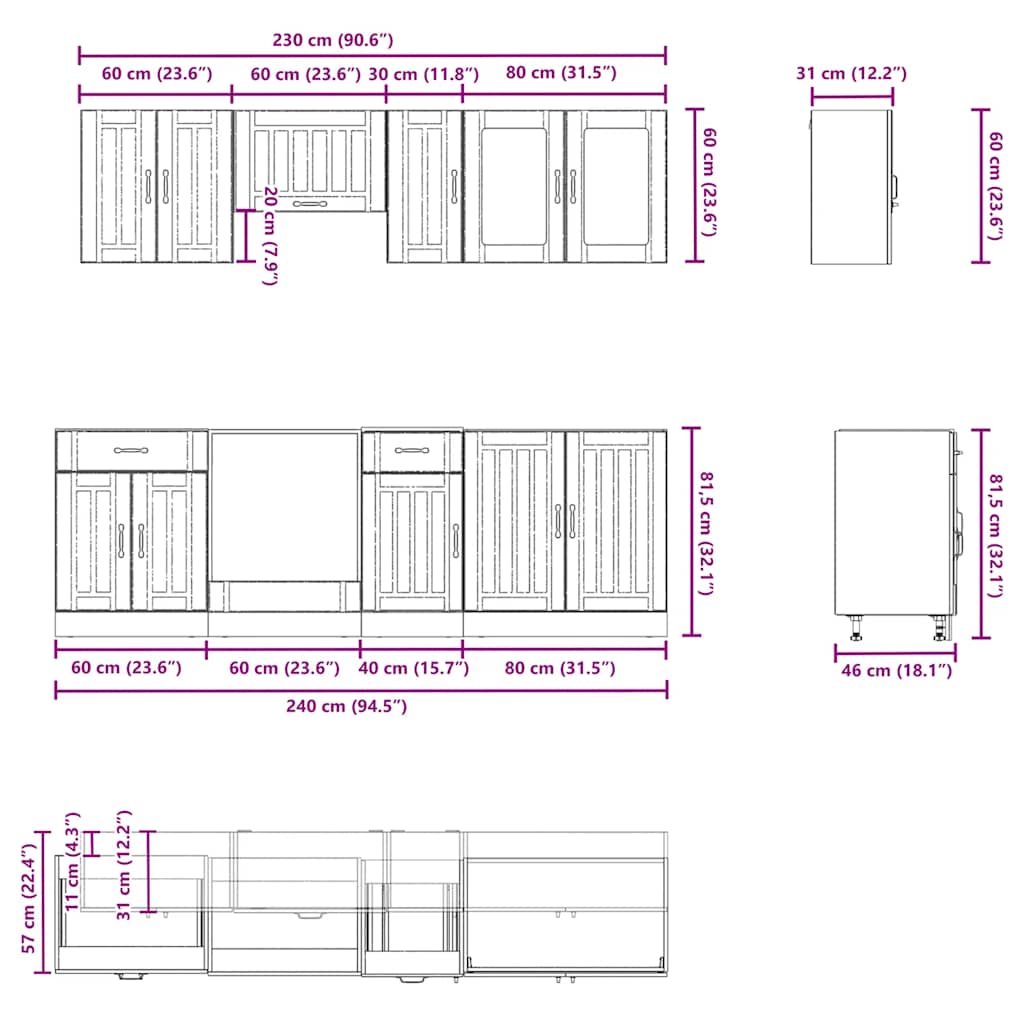 Σετ Ντουλαπιών Κουζίνας 8 Τεμαχίων "Lucca" Καφέ Δρυς από Τεχνητό Ξύλο - Pakobazaar