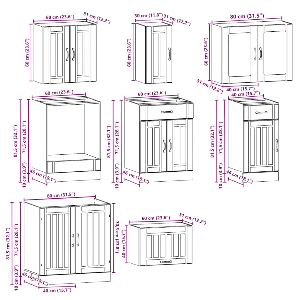 Σετ Ντουλαπιών Κουζίνας 8 Τεμαχίων "Lucca" Καφέ Δρυς από Τεχνητό Ξύλο - Pakobazaar