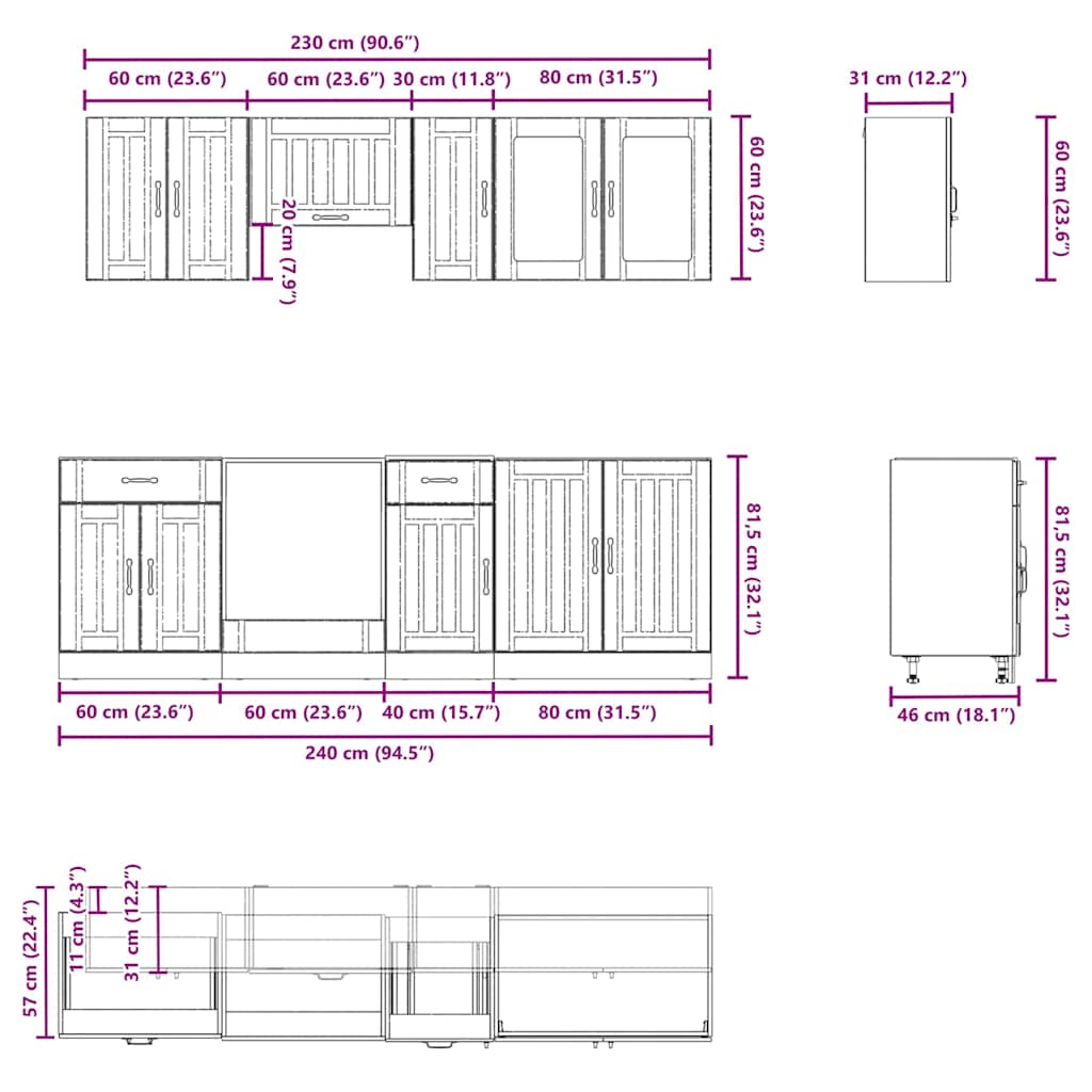 Σετ Ντουλάπια Κουζίνας 8 Τεμαχίων Kalmar Επεξεργασμένο Ξύλο