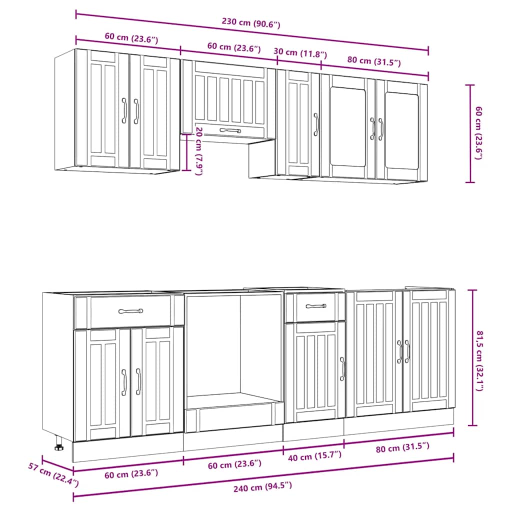 Σετ Ντουλάπια Κουζίνας 8 Τεμαχίων Kalmar Επεξεργασμένο Ξύλο