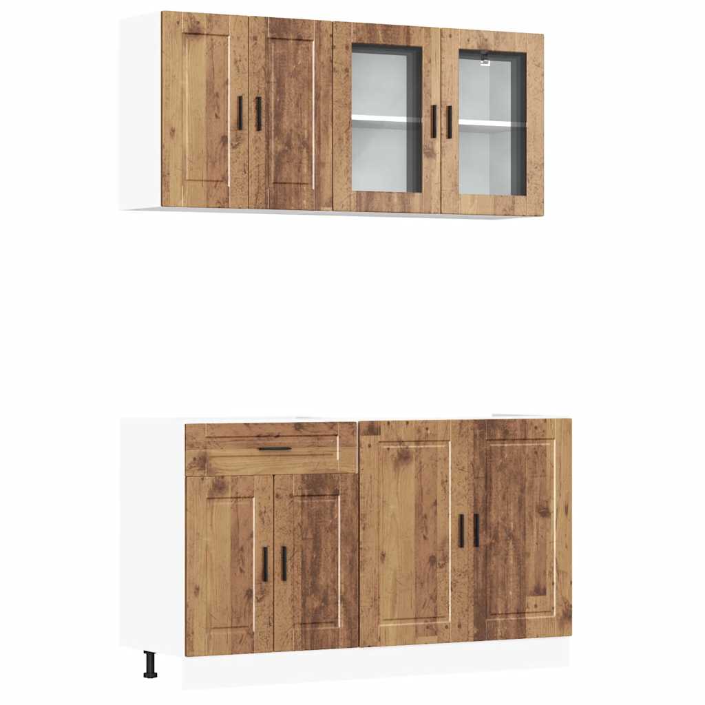 Σετ Ντουλαπιών Κουζίνας 4 Τεμαχίων "Porto" από Παλιό Ξύλο Μηχανικής Επεξεργασίας - Pakobazaar