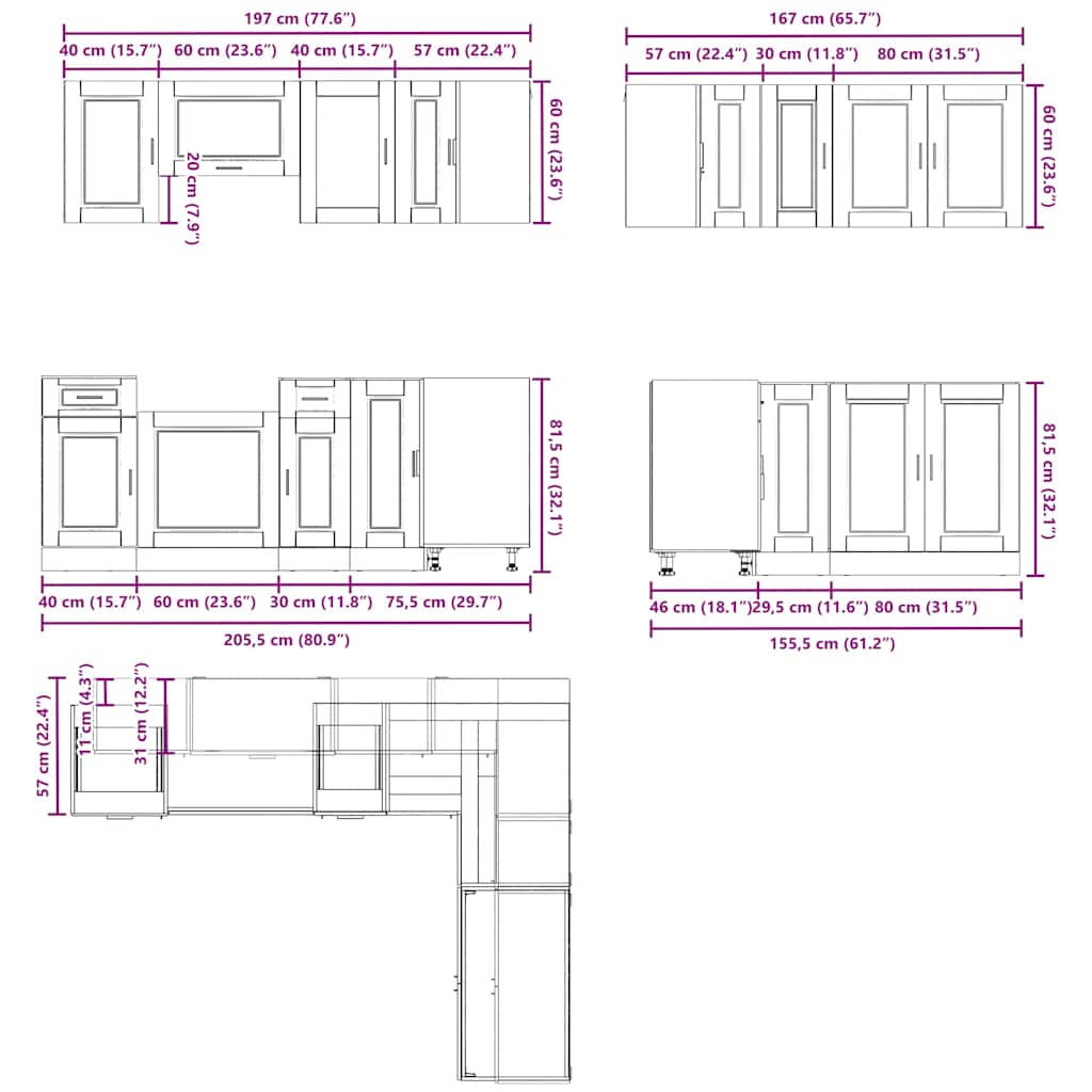 Σετ Ντουλάπια Κουζίνας 11 Τεμαχίων Porto Επεξεργασμένο Ξύλο