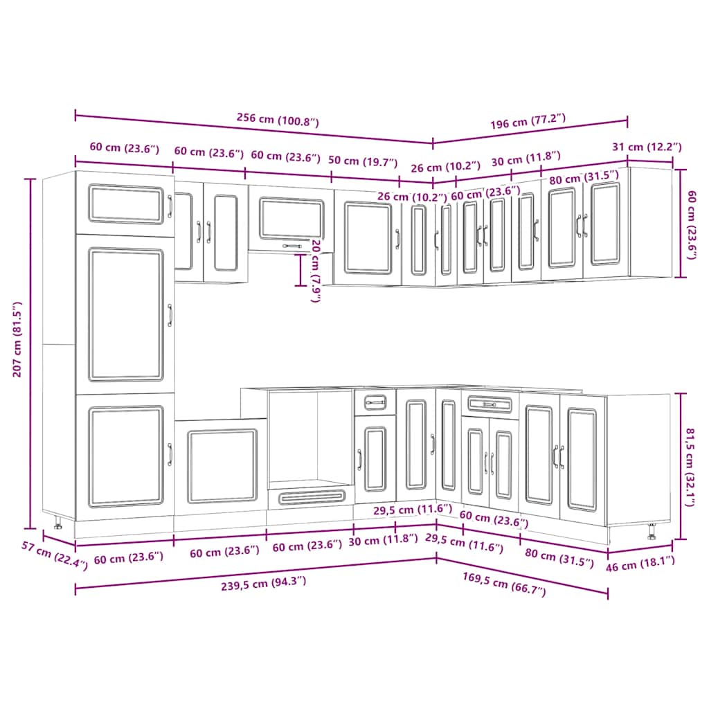Σετ ντουλαπιών κουζίνας 14 τεμαχίων Kalmar Λευκό μηχανικό ξύλο - Pakobazaar