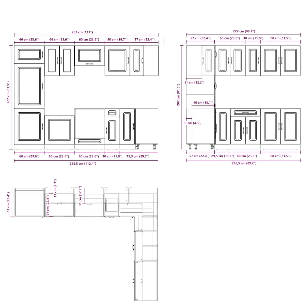 Σετ Ντουλάπια Κουζίνας 14 Τεμαχίων Kalmar Επεξεργασμένο Ξύλο - Pakobazaar