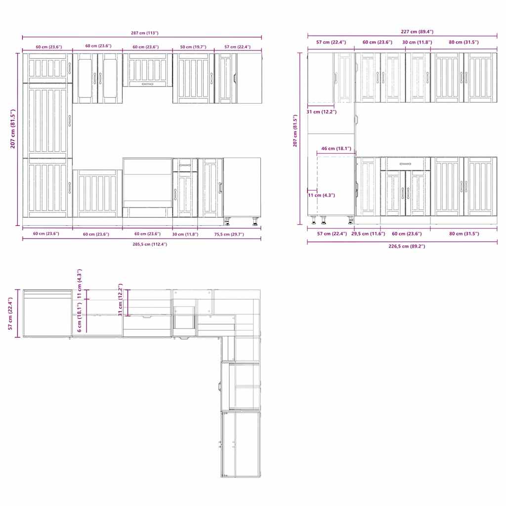 14 Piece Kitchen Cabinet Set "Lucca" Μαύρο κατασκευασμένο ξύλο - Pakobazaar