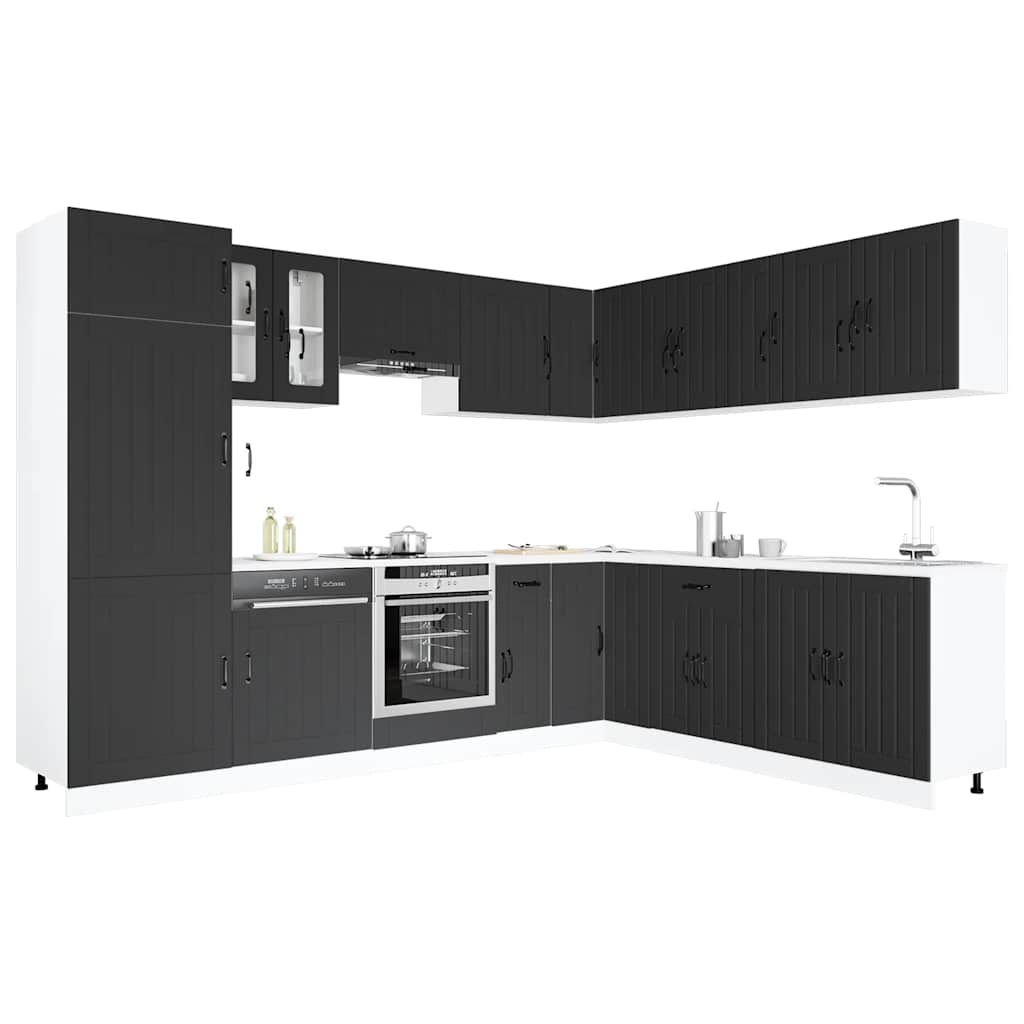 14 Piece Kitchen Cabinet Set "Lucca" Μαύρο κατασκευασμένο ξύλο - Pakobazaar