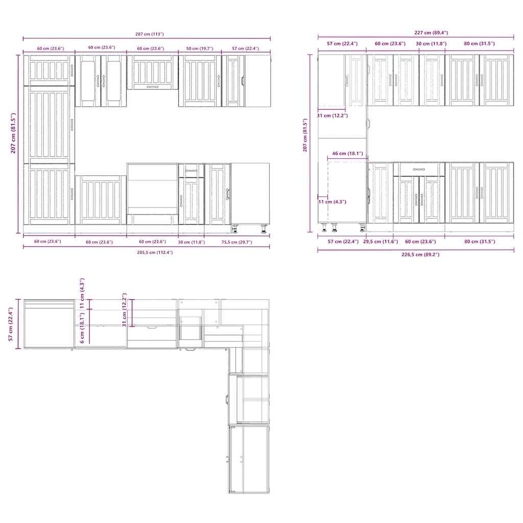 Σετ Ντουλάπια Κουζίνας 14 τεμ. Lucca Sonoma Δρυς Επεξ. Ξύλο - Pakobazaar