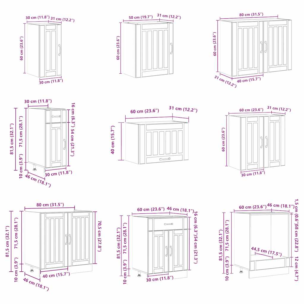 Σετ Ντουλάπια Κουζίνας 14 τεμ. Lucca Καπνιστή Δρυς Επεξ. Ξύλο