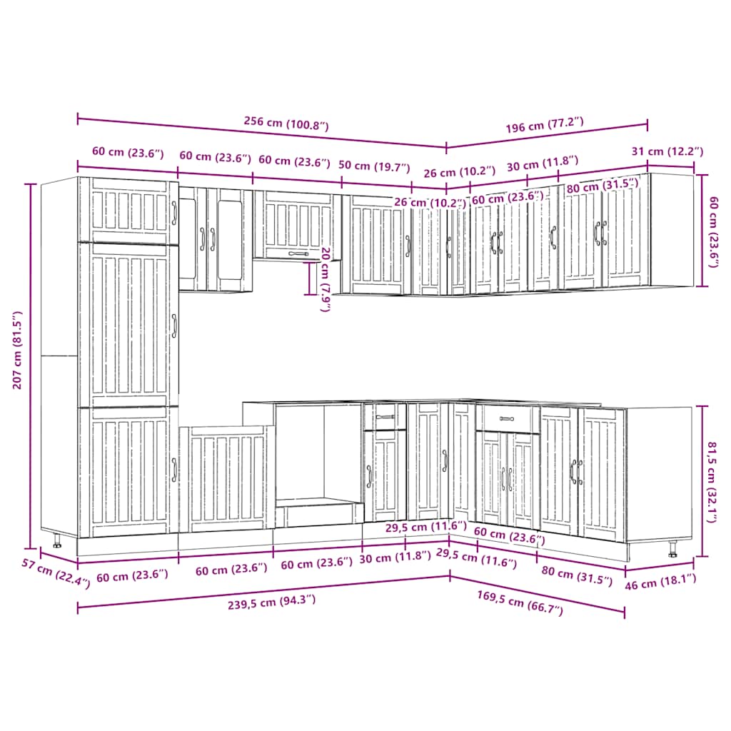 Σετ Ντουλάπια Κουζίνας 14 τεμ. Lucca Παλαιού Ξύλου Επεξ. Ξύλο