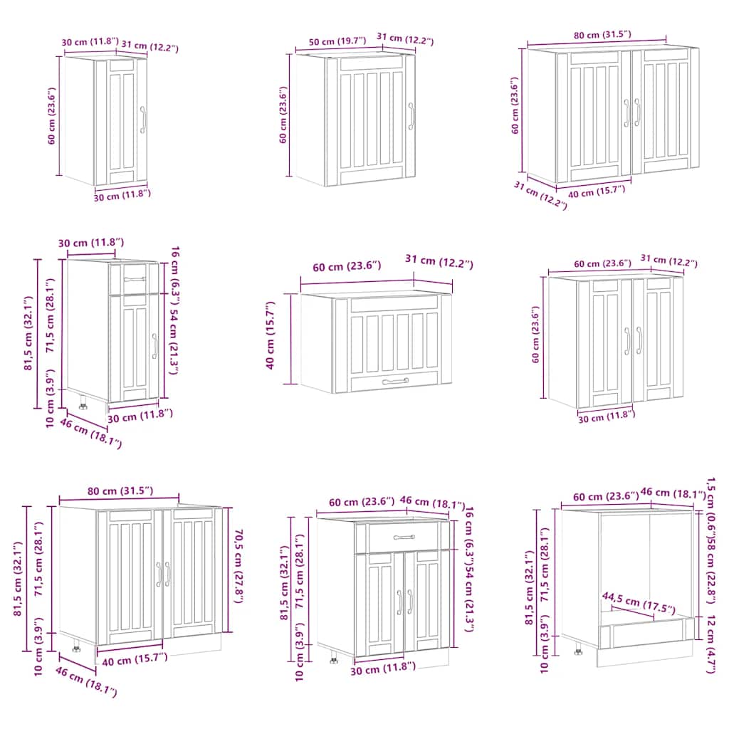 Σετ Ντουλάπια Κουζίνας 14 τεμ. Lucca Παλαιού Ξύλου Επεξ. Ξύλο