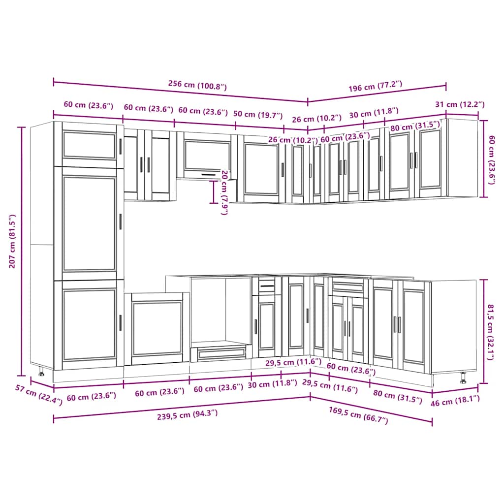 Σετ Ντουλάπια Κουζίνας 14 Τεμαχίων Porto Επεξεργασμένο Ξύλο - Pakobazaar