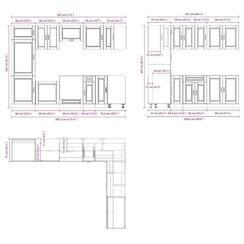 Σετ Ντουλάπια Κουζίνας 14 Τεμαχίων Porto Επεξεργασμένο Ξύλο