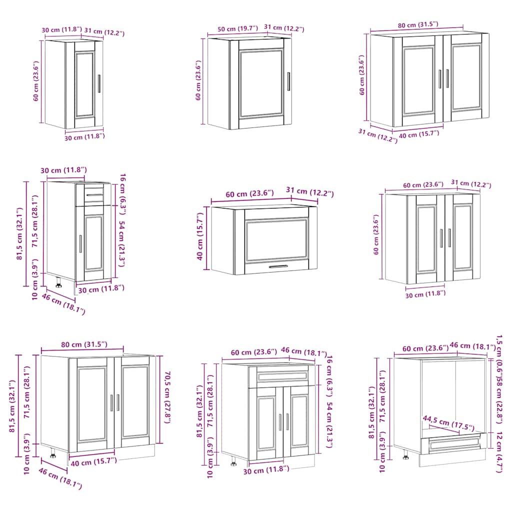Σετ Ντουλάπια Κουζίνας 14 Τεμαχίων Porto Επεξεργασμένο Ξύλο