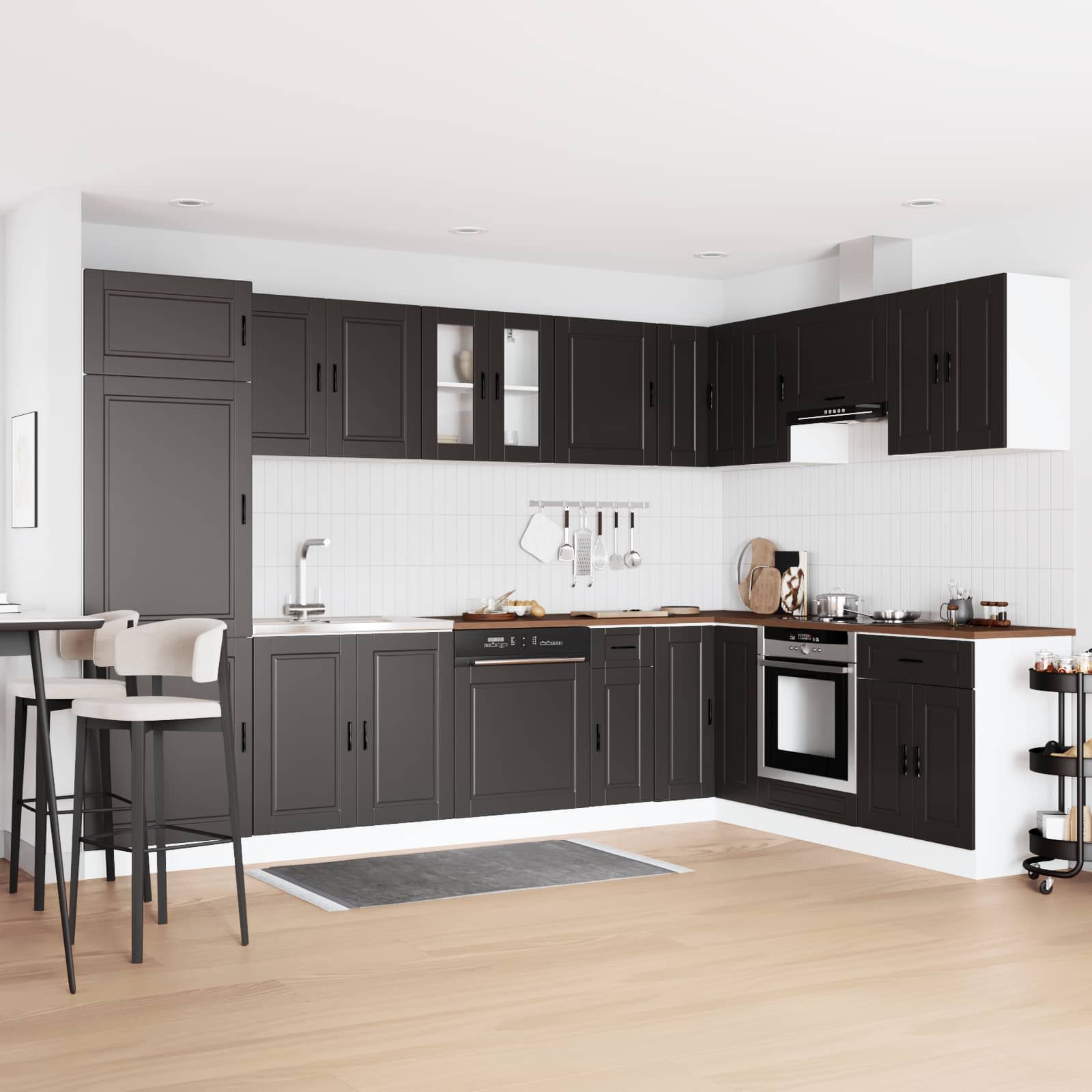 Βάση νιπτήρα με αποθήκευση Porto 2 pcs Μαύρο Επεξεργασμένο ξύλο - Pakobazaar