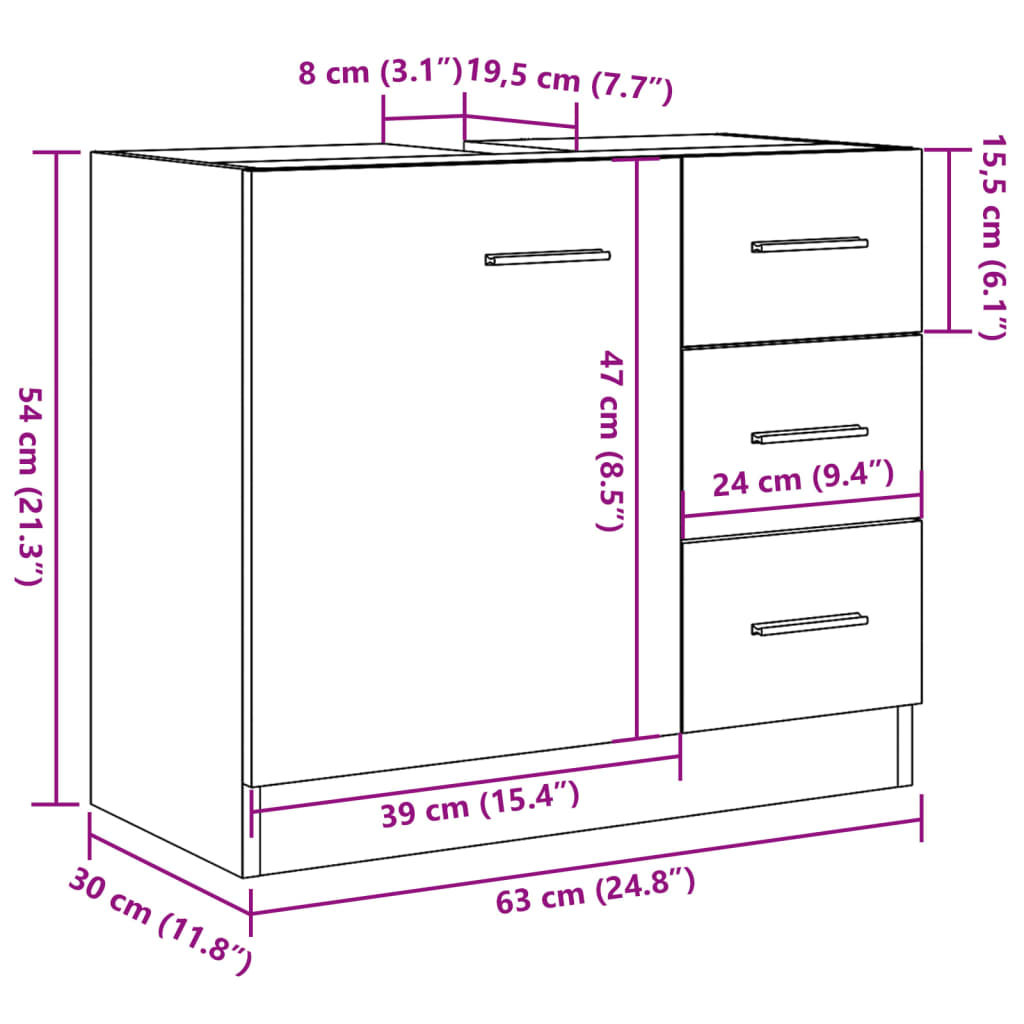 Ντουλάπι Νιπτήρα Όψη Παλαιού Ξύλου 63x30x54 εκ. Επεξ. Ξύλο