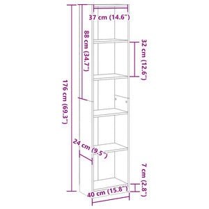 Βιβλιοθήκη Γκρι Σκυροδέματος 40x24x176 εκ. Επεξεργ. Ξύλο - Pakobazaar