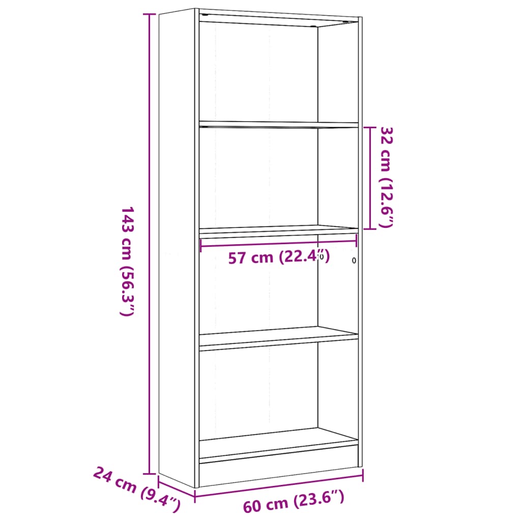 Βιβλιοθήκη Μαύρο 60x24x143 εκ. από Επεξεργασμένο Ξύλο