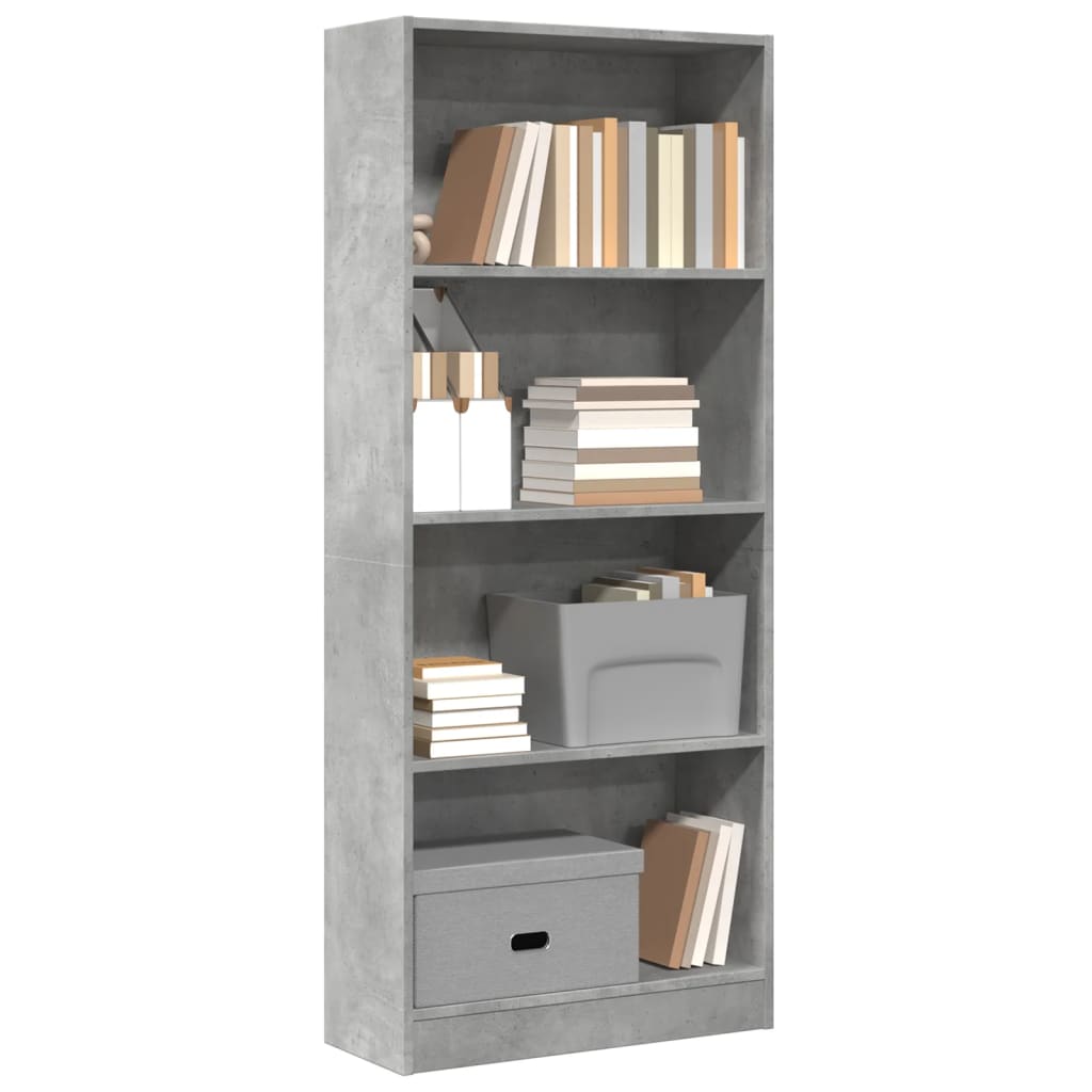 Βιβλιοθήκη Γκρι Σκυροδέματος 60x24x143 εκ. Επεξεργ. Ξύλο - Pakobazaar