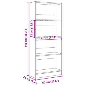 Βιβλιοθήκη Αρτισιανή Δρυς 60x24x143 εκ. από Επεξεργασμένο Ξύλο - Pakobazaar