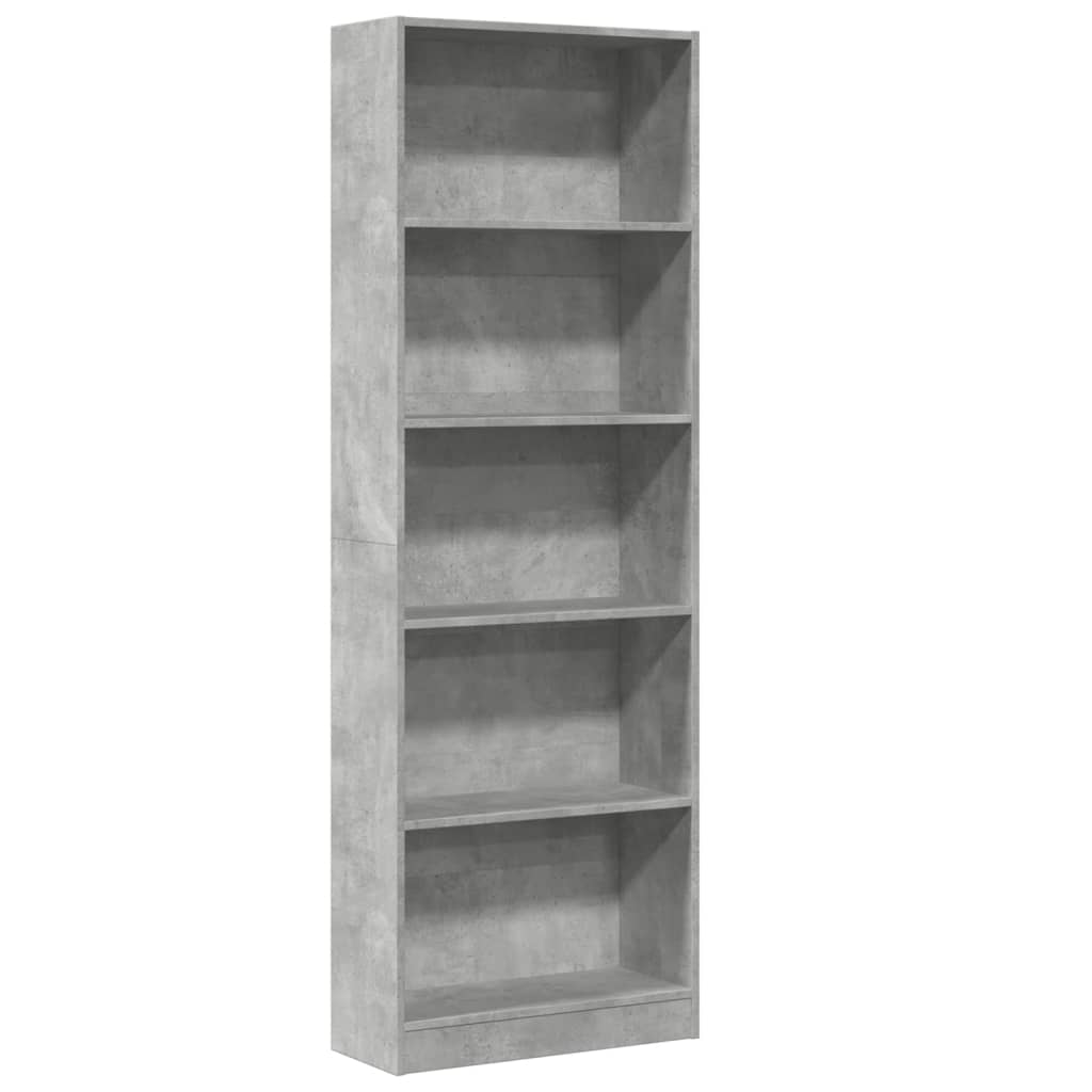 Βιβλιοθήκη Γκρι Σκυροδέματος 60x24x176 εκ. Επεξεργ. Ξύλο - Pakobazaar