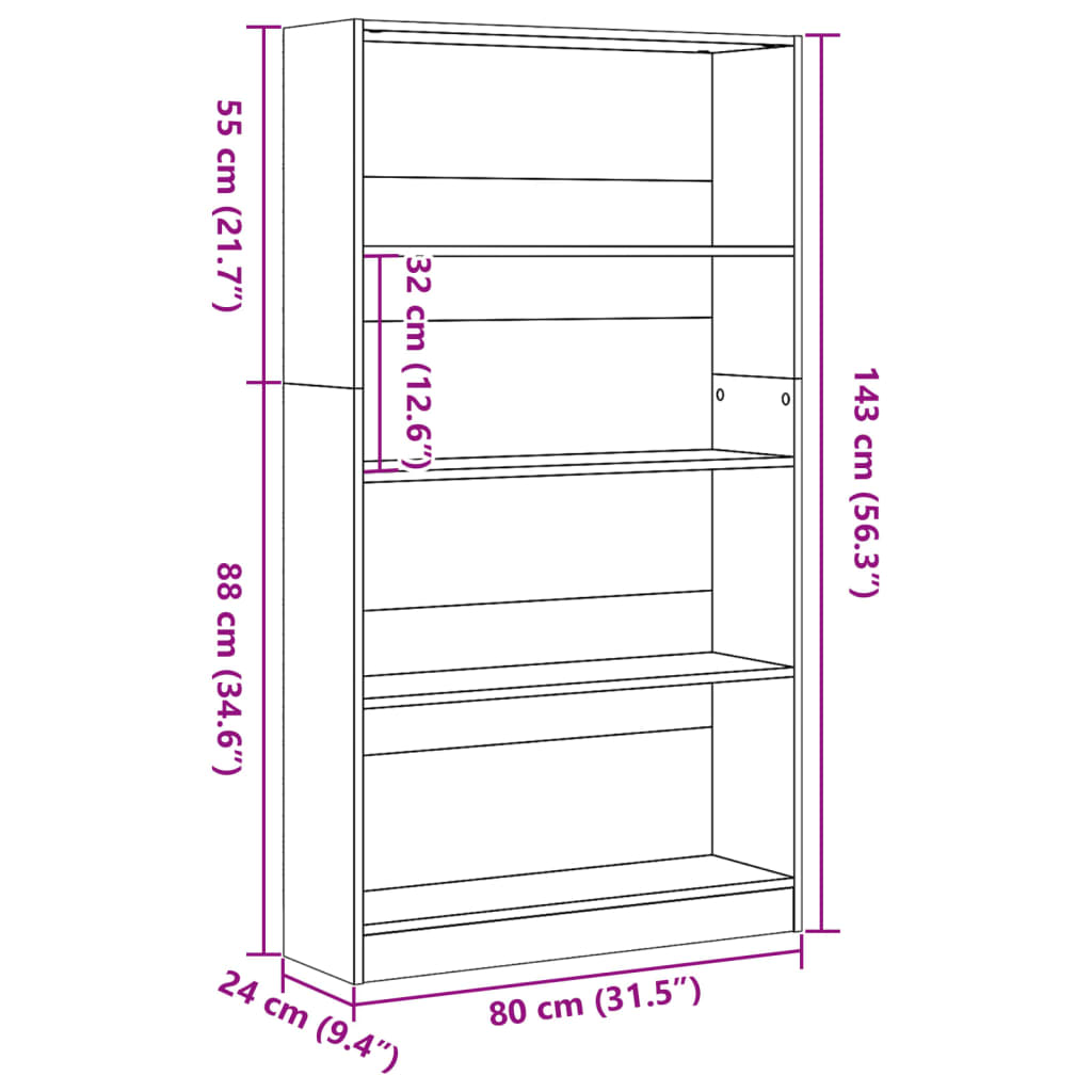 Βιβλιοθήκη Sonoma Δρυς 80x24x143 εκ. από Επεξεργασμένο Ξύλο - Pakobazaar