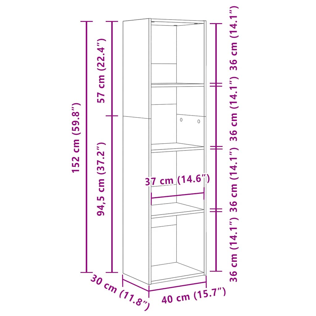Βιβλιοθήκη Μαύρο 40x30x152 εκ. από Επεξεργασμένο Ξύλο