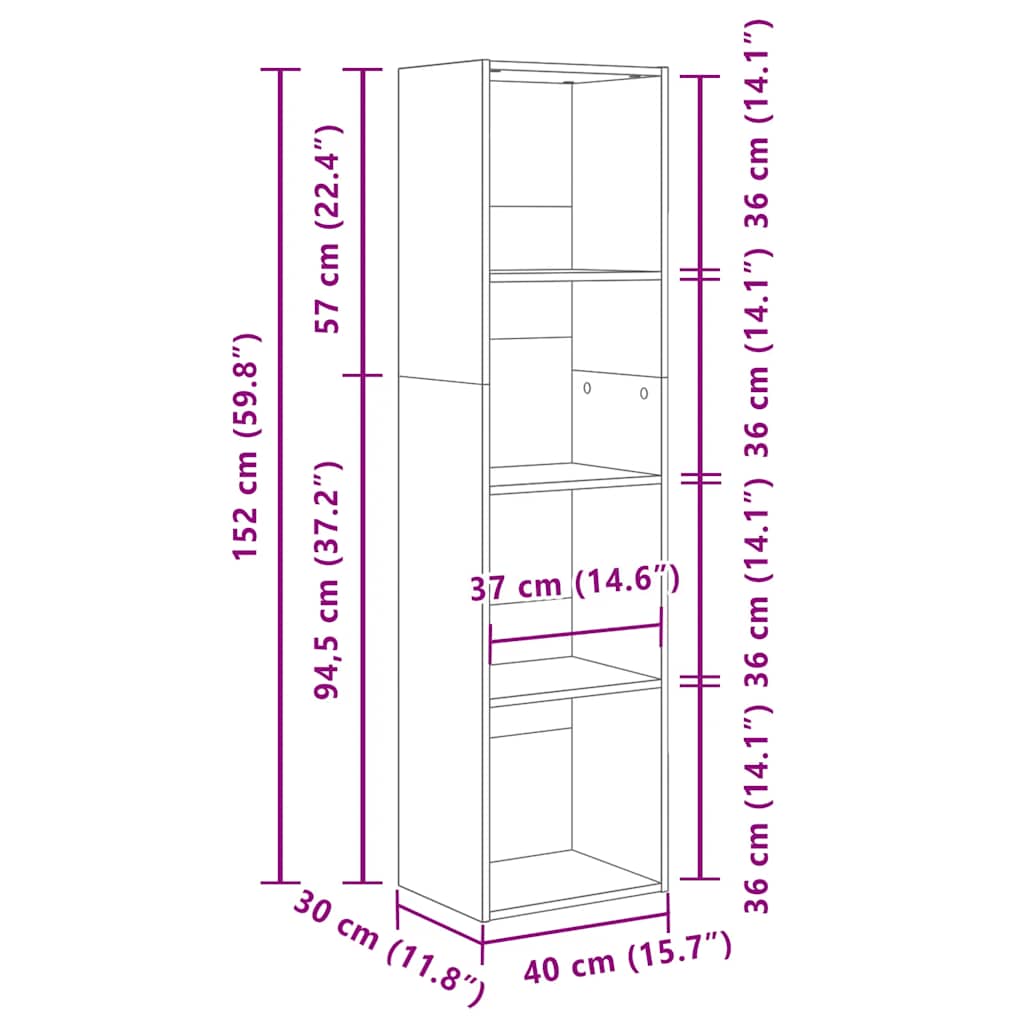 Βιβλιοθήκη Γκρι Σκυροδέματος 40x30x152 εκ. Επεξεργ. Ξύλο
