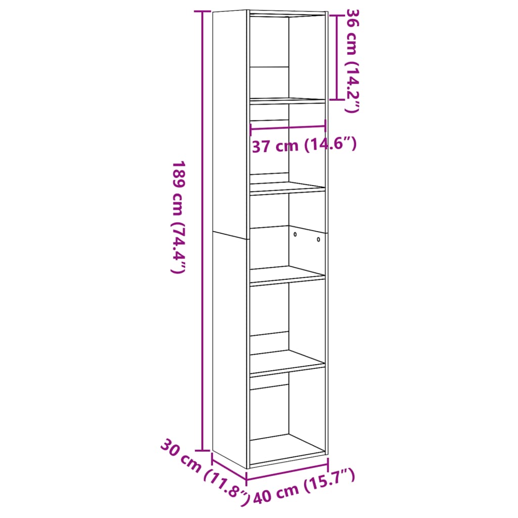 Βιβλιοθήκη Καφέ Δρυς 40x30x189 εκ. από Επεξεργασμένο Ξύλο