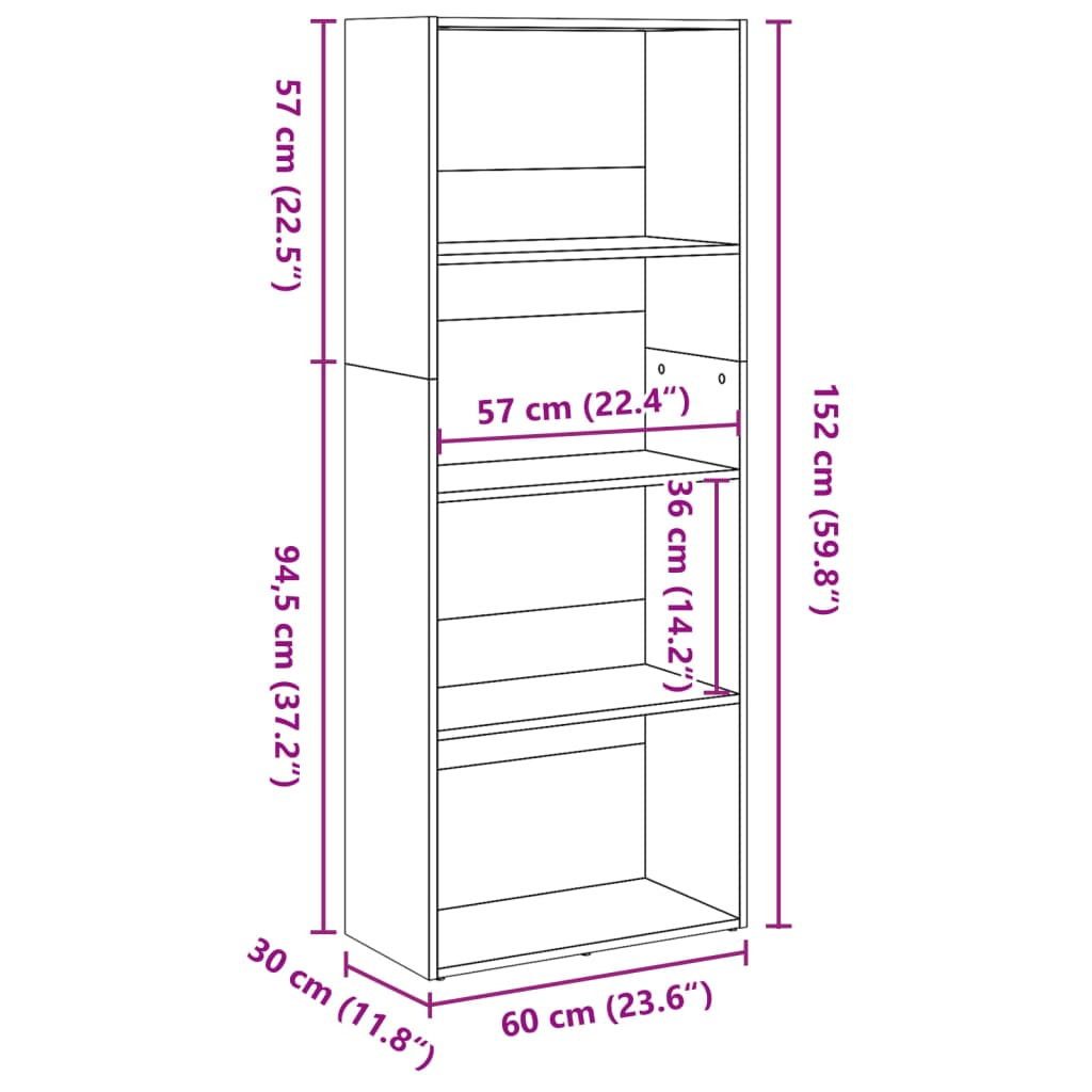 Βιβλιοθήκη Καπνιστή Δρυς 60x30x152 εκ. από Επεξεργασμένο Ξύλο