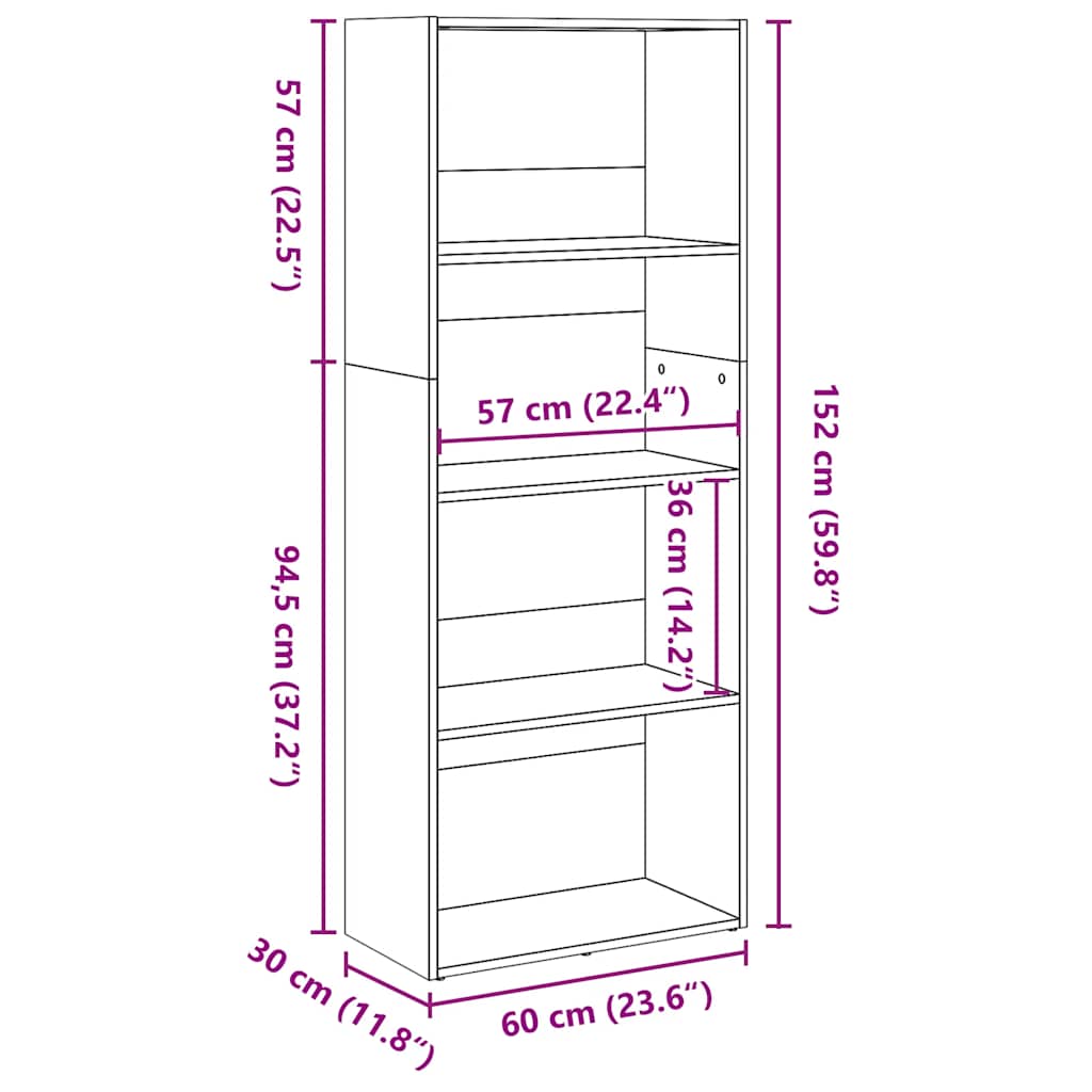 Βιβλιοθήκη Όψη Παλαιού Ξύλου 60x30x152 εκ. Επεξεργασμένο Ξύλο