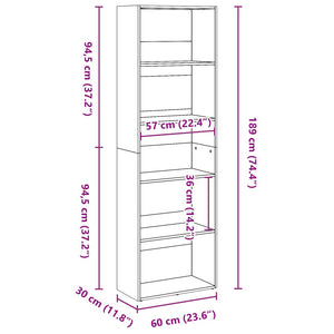 Βιβλιοθήκη Γκρι Σκυροδέματος 60x30x189 εκ. Επεξεργ. Ξύλο - Pakobazaar