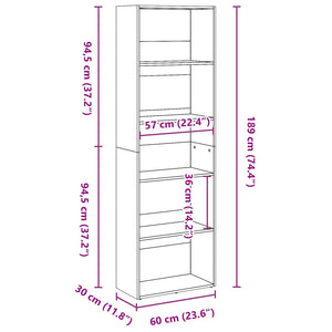 Βιβλιοθήκη Γκρι Sonoma 60x30x189 εκ. από Επεξεργ. Ξύλο - Pakobazaar
