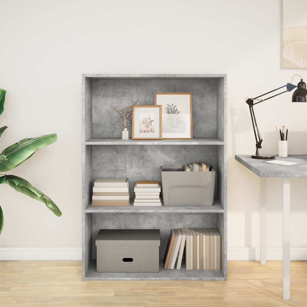 Βιβλιοθήκη Γκρι Σκυροδέματος 80x30x114 εκ. Επεξεργ. Ξύλο