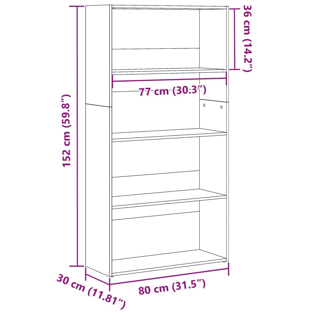Βιβλιοθήκη Γκρι Sonoma 80x30x152 εκ. από Επεξεργασμένο Ξύλο - Pakobazaar