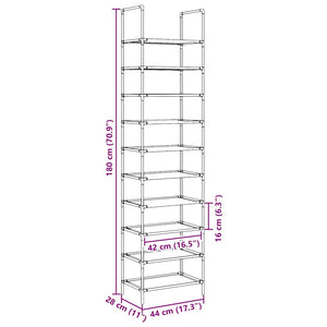 Ράφι παπουτσιών 10 επιπέδων μαύρο 44x28x180 cm - Pakobazaar