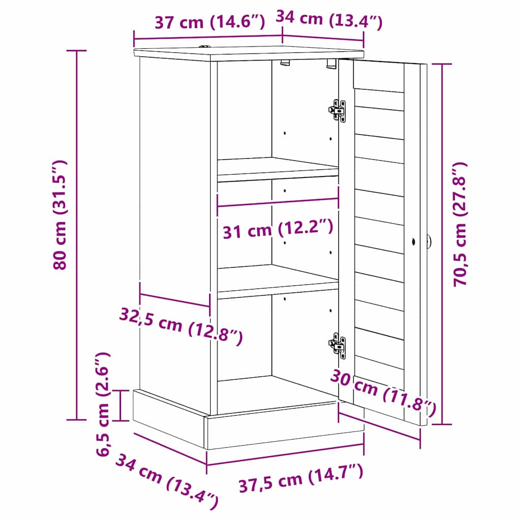 Ντουλάπι Μπάνιου VIGO Λευκό και Αντίκα Λευκό 37,5 x 34 x 80 cm