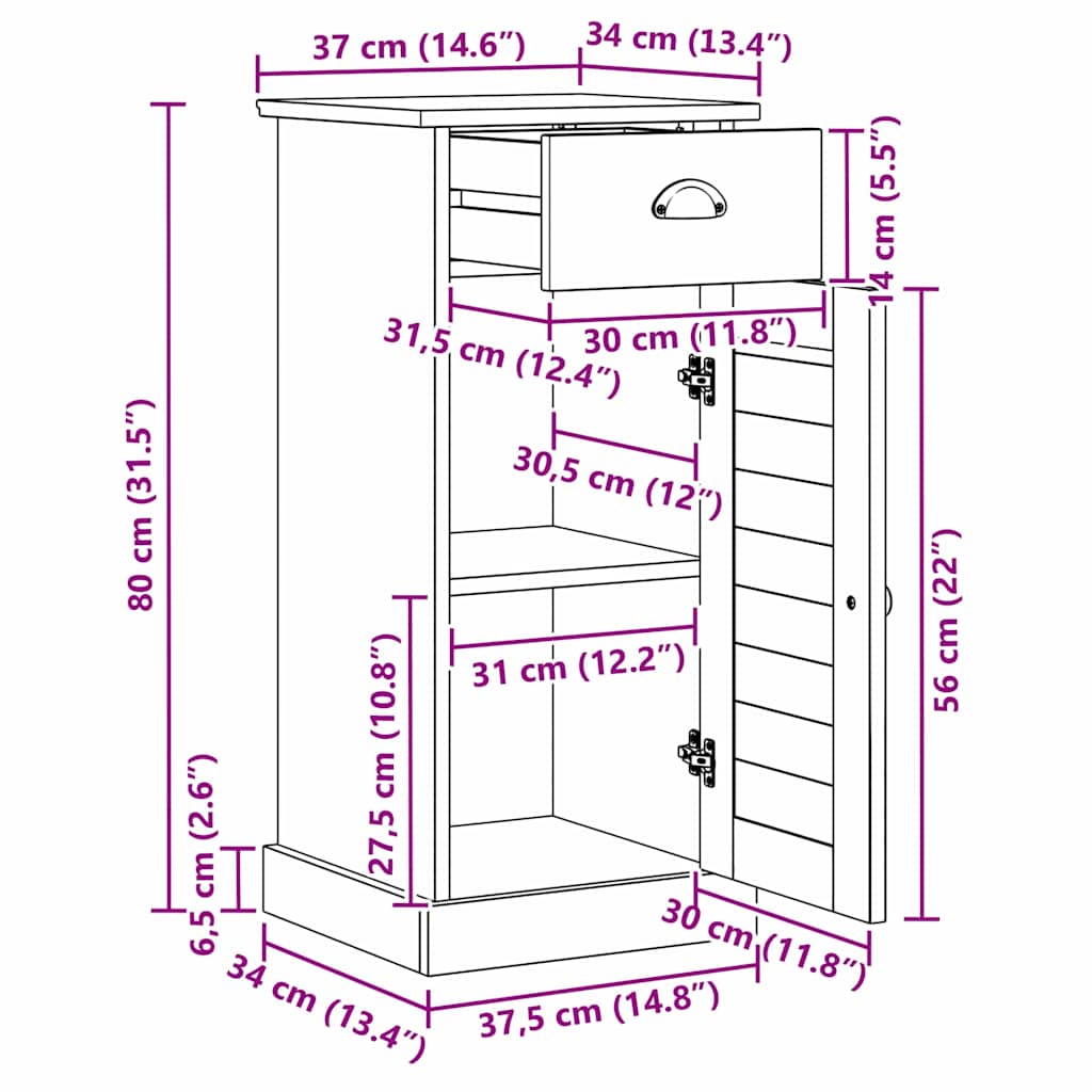 Ντουλάπι Μπάνιου VIGO Καφέ και Μέλι Καφέ 37,5 x 34 x 80 cm