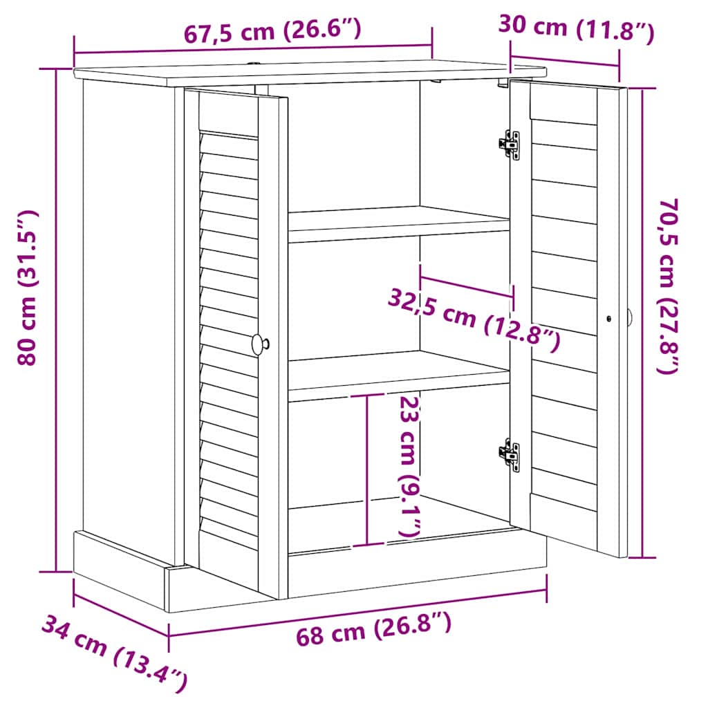 Ντουλάπι Μπάνιου VIGO Λευκό και Αντίκα Λευκό 68 x 34 x 80 εκ - Pakobazaar