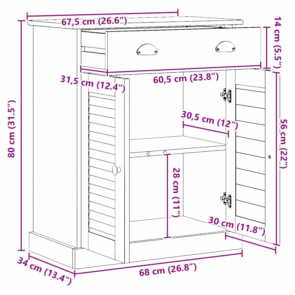 Ντουλάπι Μπάνιου VIGO Καφέ και Μέλι Καφέ 68 x 34 x 80 εκ - Pakobazaar