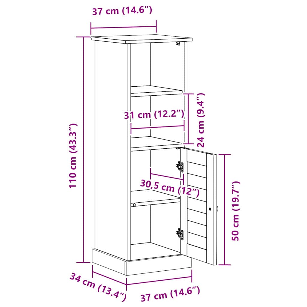 Ντουλάπι Μπάνιου VIGO Καφέ και Μέλι Καφέ 37 x 34 x 110 εκ