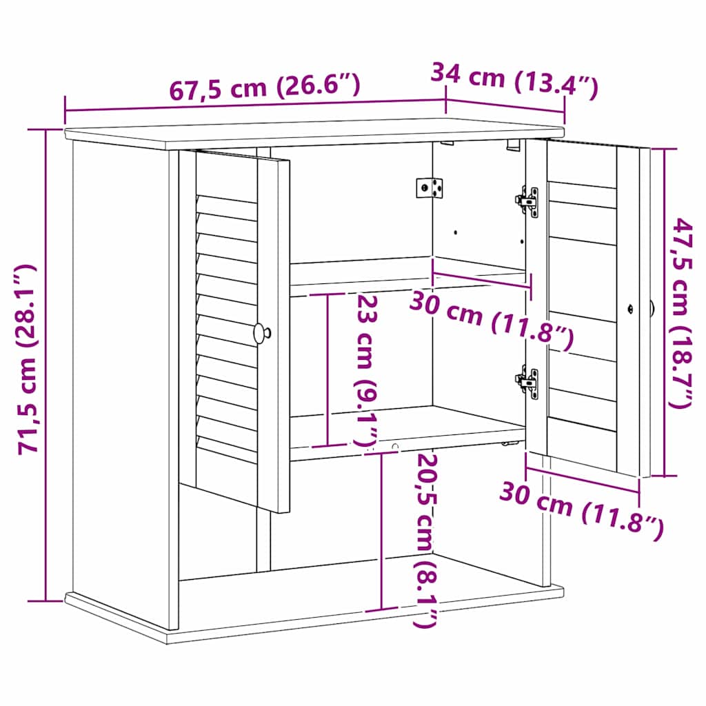 Ντουλάπι Μπάνιου VIGO Καφέ και Μέλι Καφέ 67,5 x 34 x 71,5 εκ. - Pakobazaar