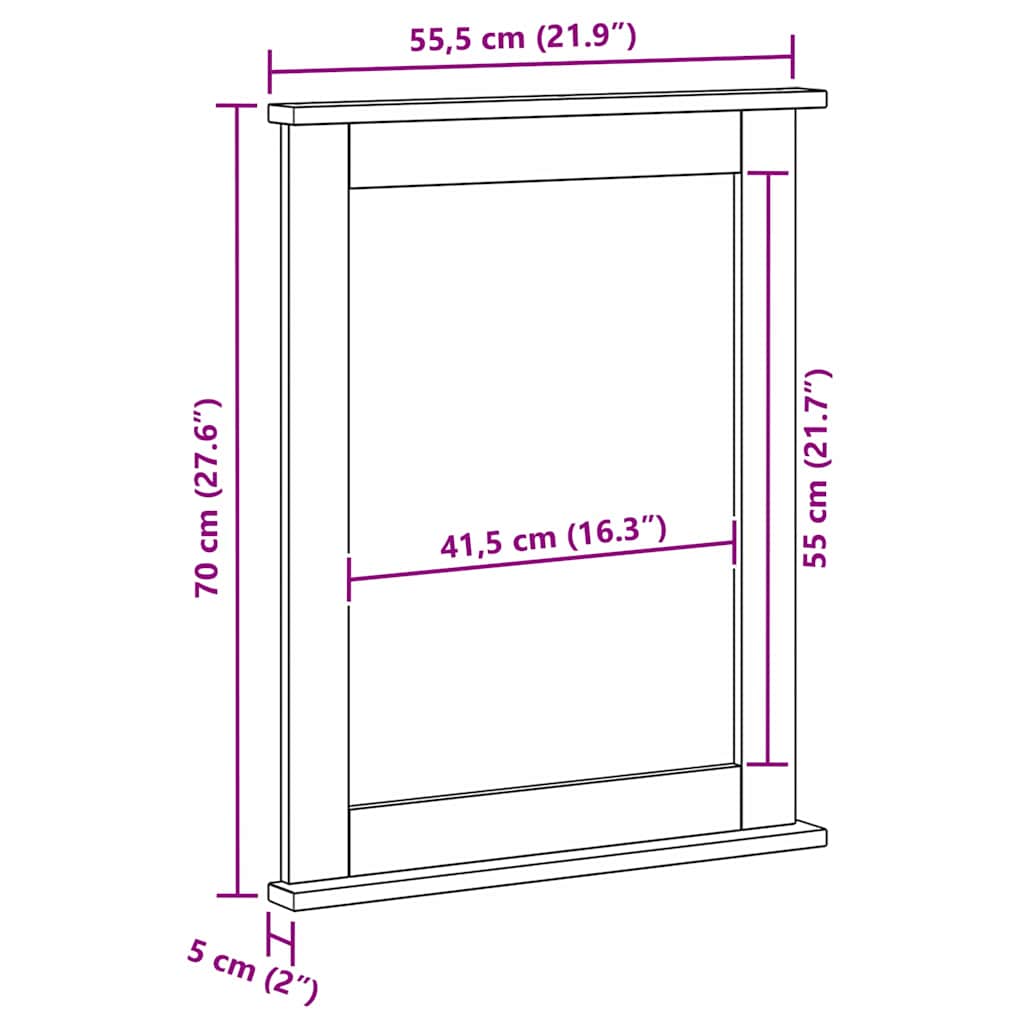 Καθρέφτης VIGO Μέλι Καφέ 55,5 x 5 x 70 εκ Μασίφ ξύλο πεύκου