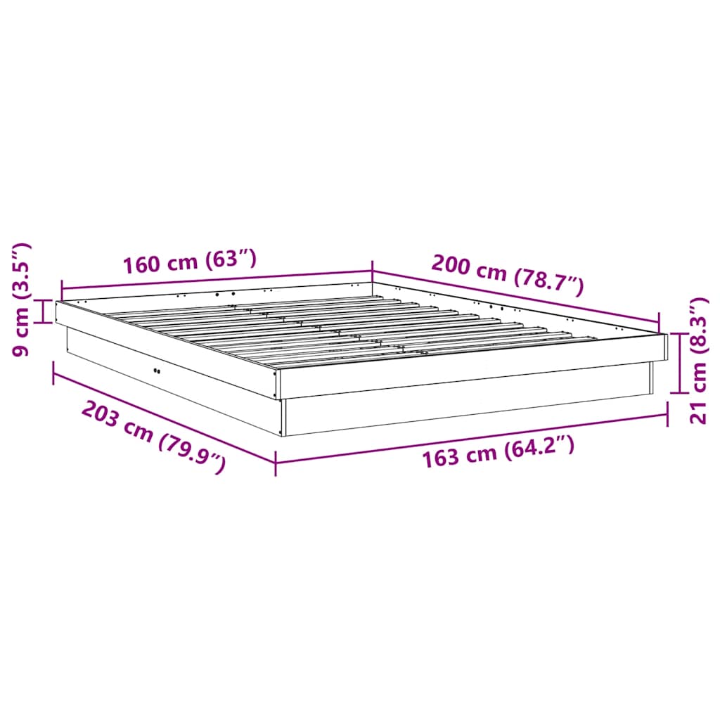 Πλαίσιο κρεβατιού χωρίς στρώμα 160x200 cm μασίφ ξύλο δρυς