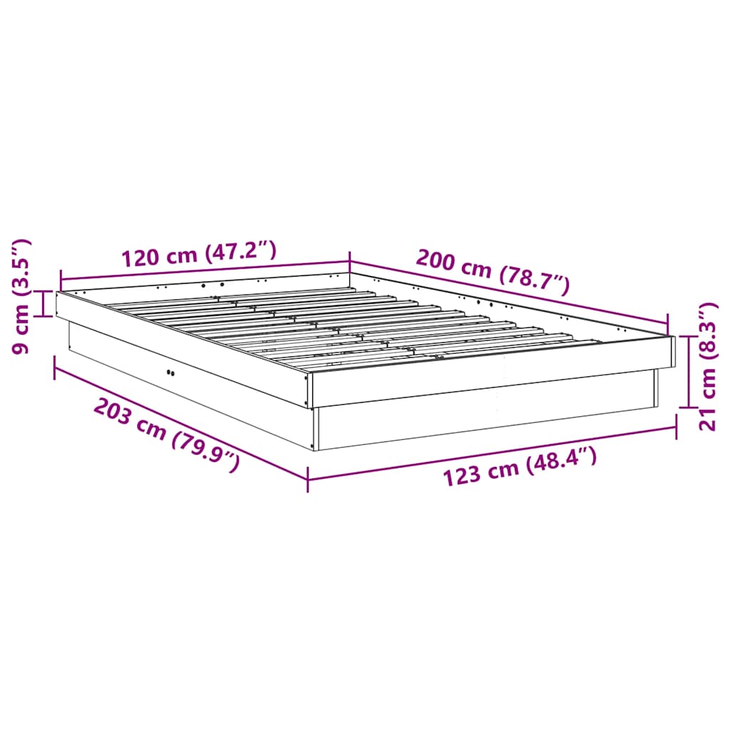 Πλαίσιο κρεβατιού χωρίς στρώμα 120x200 cm μασίφ ξύλο δρυς