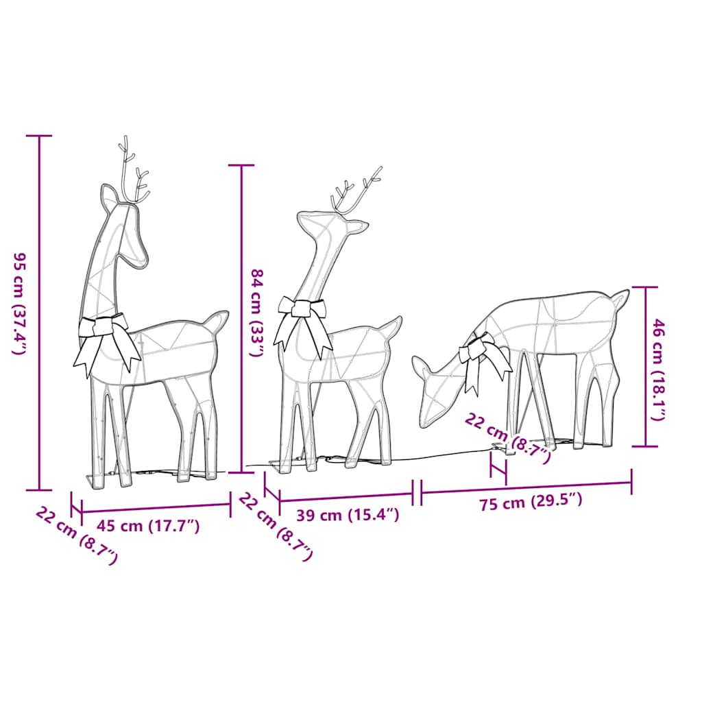 Χριστουγεννιάτικη Διακόσμηση Τάρανδος 3 τμχ 90 LED Ζεστό Λευκό - Pakobazaar