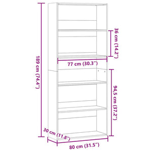 Ντουλάπι βιβλίων καπνιστή δρυς 80x30x189 cm Κατασκευασμένο ξύλο