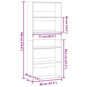 Ντουλάπι βιβλίων καφέ δρυς 80x30x189 cm Κατασκευασμένο ξύλο