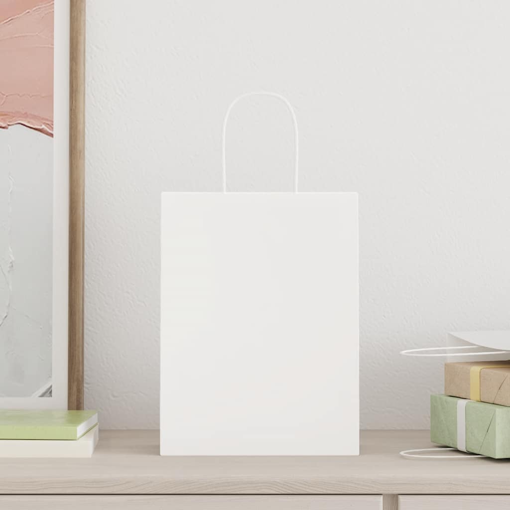 Χάρτινες σακούλες 250 τεμάχια με χερούλια Λευκό 21x11x28 εκ.